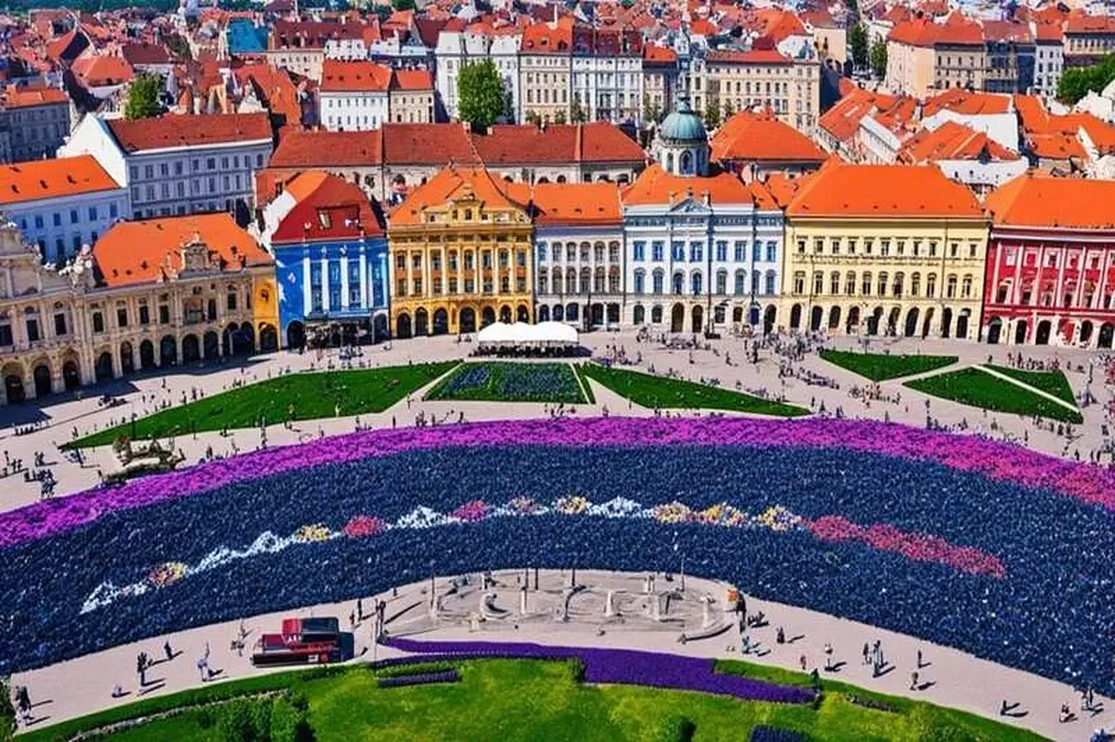 Pogled iz vazduha na istorijski trg sa cvetnom izložbom · Temišvar - Prvi maj - 2 noćenja, Temišvar
